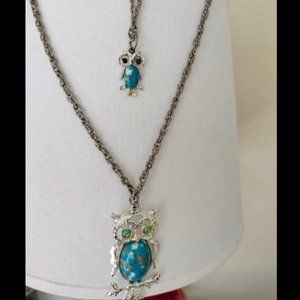 Antique Double Owl Turquoise Necklace